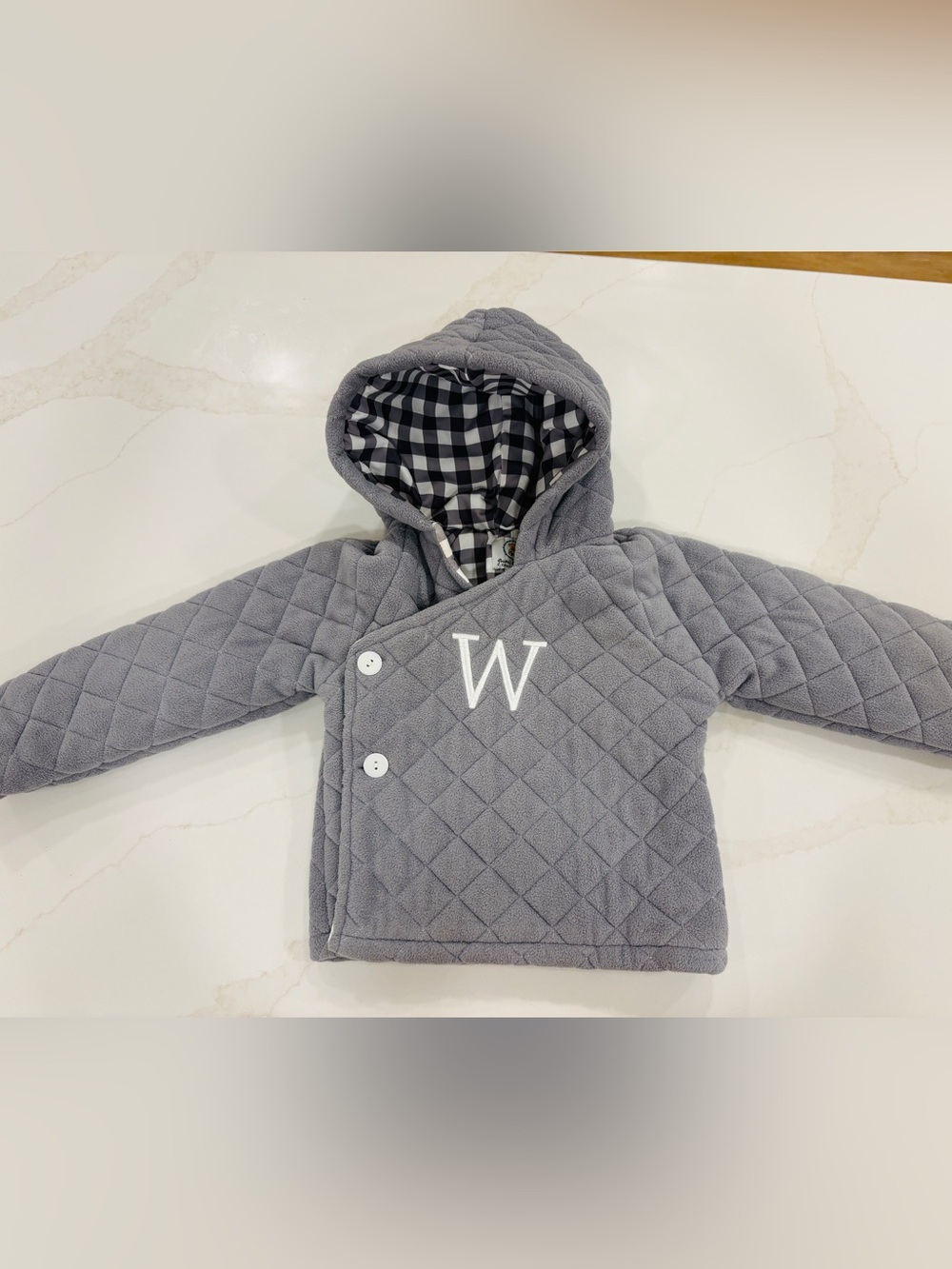 Gracious Bear Smocks Gray Quilted Hooded Jacket w/ ‘W’ Monogram Wearable 18mo-3T